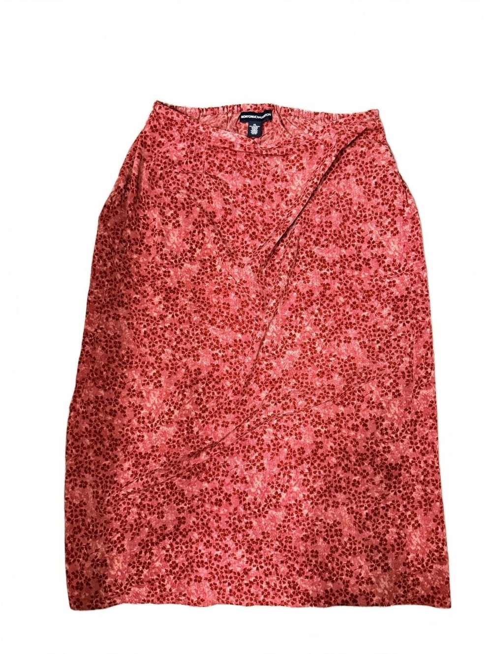 Red Size XL Cottage Core Floral Midi Skirt with Side Slit
